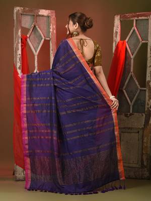 Purple soft cotton saree with  zari stripe designs 3