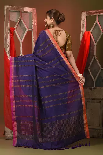 Purple soft cotton saree with  zari stripe designs
