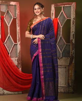 Purple soft cotton saree with  zari stripe designs 5