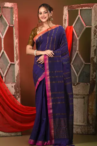 Purple soft cotton saree with  zari stripe designs