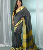 Grey cotton saree with stripe border