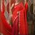 Red cotton patli pallu saree with stripes zari designs and dual border