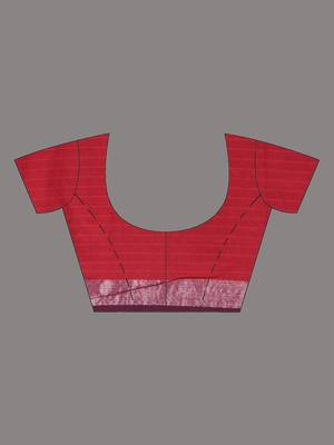 Red cotton patli pallu saree with stripes zari designs and dual border 4