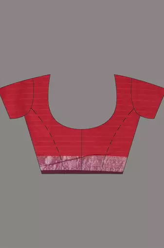 Red cotton patli pallu saree with stripes zari designs and dual border