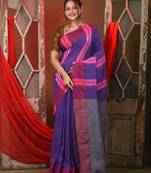 Violet cotton saree with zari stripes solid border