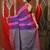 Violet cotton saree with zari stripes solid border