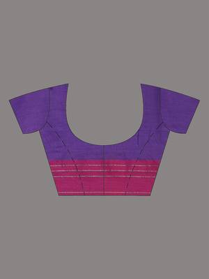 Violet cotton saree with zari stripes solid border 4