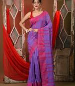 Violet cotton saree with stripes pattern