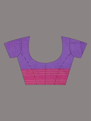 Violet cotton saree with stripes pattern 4