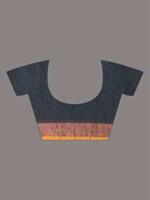 Ecru cotton saree with stripes zari pallu 4