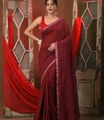 Red cotton saree with sequined pallu