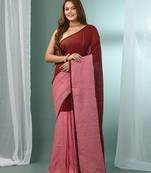 Red cotton saree with stripes pattern sequine work