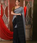 Black cotton saree with stripes pattern sequine work