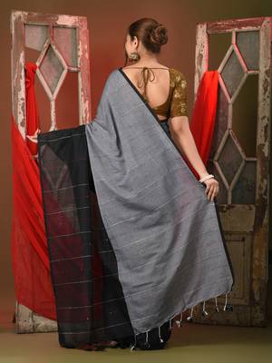 Black cotton saree with stripes pattern sequine work 2