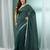 Teal green cotton saree with check designs