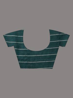 Teal green cotton saree with check designs 4