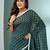Teal green cotton saree with check designs