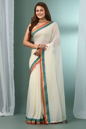 Off white solid mulmul soft saree