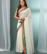 Off white solid mulmul soft saree