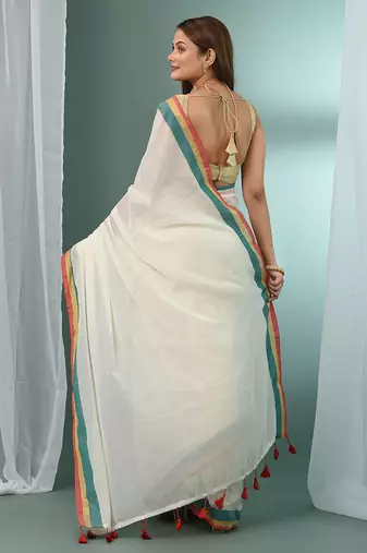 Off white solid mulmul soft saree