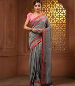 Grey cotton soft saree with woven heart borders