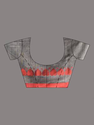 Grey cotton soft saree with woven heart borders 4