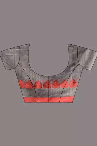 Grey cotton soft saree with woven heart borders