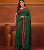 Green cotton soft saree with woven heart borders