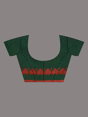 Green cotton soft saree with woven heart borders 4