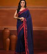 Royal blue cotton soft saree with woven heart borders