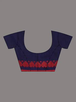 Royal blue cotton soft saree with woven heart borders 4