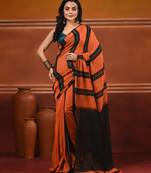Orange cotton soft saree with stripe pattern