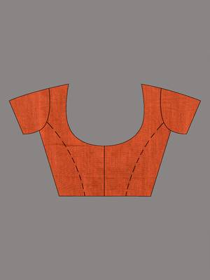 Orange cotton soft saree with stripe pattern 4