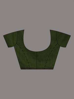 Forest green cotton soft saree with contrast silver pallu 4
