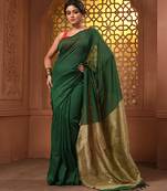 Green cotton soft saree with contrast beige pallu