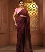 Dark red cotton soft saree with stripes pallu