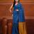 Yale blue cotton soft saree with contrast mustard pallu