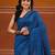 Yale blue cotton soft saree with contrast mustard pallu