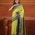 Lime green and navy blue cotton saree with geometric woven border