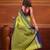 Lime green and navy blue cotton saree with geometric woven border