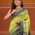 Lime green and navy blue cotton saree with geometric woven border