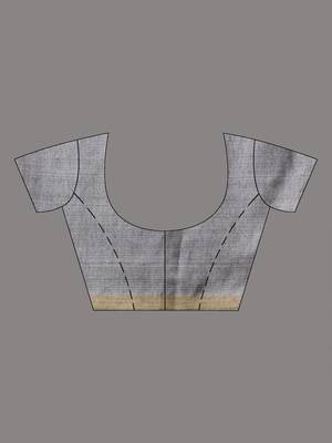 Grey cotton handwoven saree with stripes pallu 4