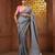 Grey cotton handwoven saree with stripes pallu