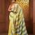Yellow and teal cotton handwoven soft saree with stripe pattern