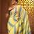 Yellow and teal cotton handwoven soft saree with stripe pattern