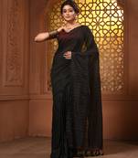 Black cotton handwoven soft saree with sequin work