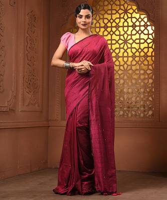 Purple cotton handwoven soft saree with sequin work 1