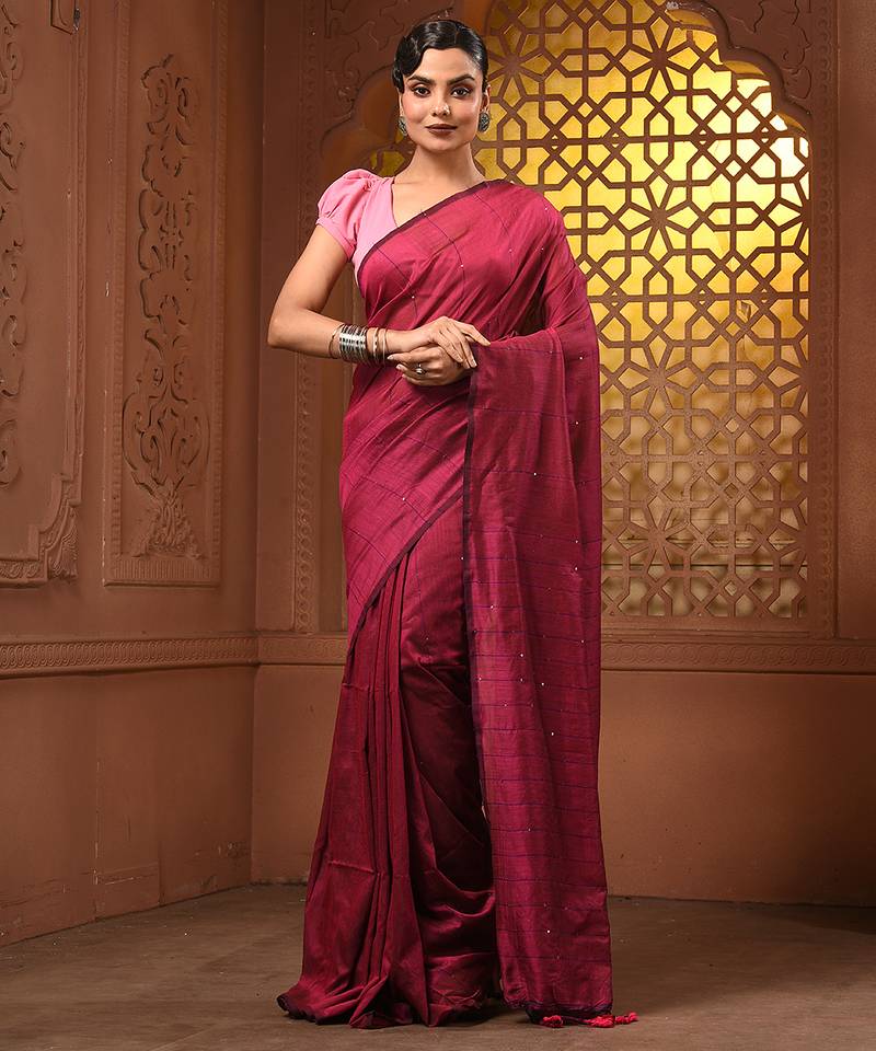 Purple cotton handwoven soft saree with sequin work