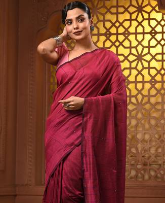 Purple cotton handwoven soft saree with sequin work 5