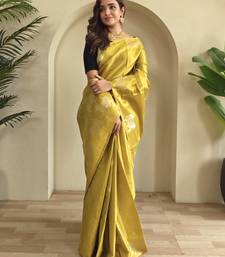 dark lime coloer Zari All Over Pichwai Pattern Tilak Butti Motifs tissue saree